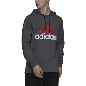 Adidas Men's LRG Essentials Trefoil  Heather Grey Red Hoodie Long Sleeve T Shirt